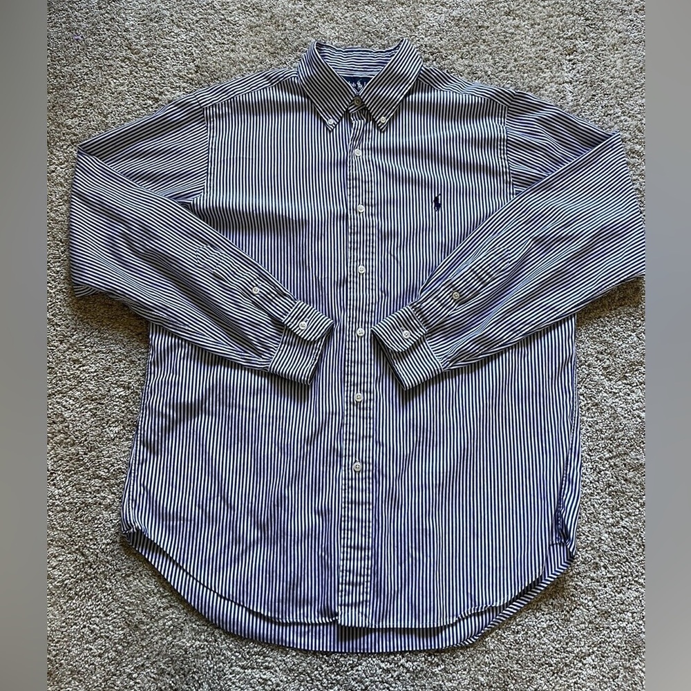 Ralph Lauren Men’s Button Down Blue White Striped Shirt Sz 16 34/35 Classic Fit
